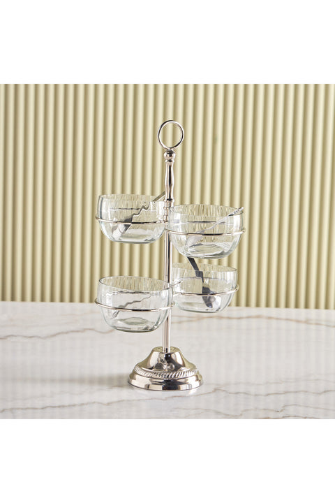 Terreno 4-Piece Condiment Bowl Set with Metal Stand