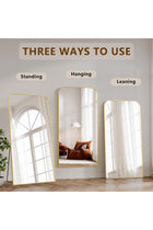 Koonmi Full Length Mirror, 71"x28" Mirror Full Length with Stand, Gold Domed Top Square-Edged Floor Mirror with Aluminum Alloy Frame for Bedroom Living Room