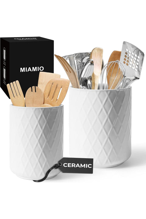 – Kitchen Utensil Holder Ceramic / Kitchen Organizer Set, Farmhouse Decor for Organizing Countertop
