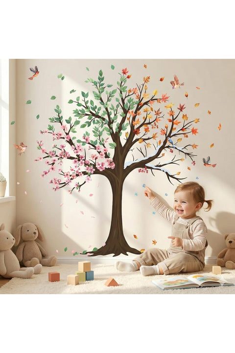 Colorful Tree Wall Decals for Nursery: Nature Forest Peel and Stick Vinyl Wall Stickers for Baby Kids Room Living Room Decor