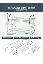 Rustproof Stainless Steel 2 Tier Dish Drying Rack, Dish Rack with Stable Footpad, Utensil & Cup Holders, Automatic Drainage Drainboard Large Capacity for Small Kitchen Silver