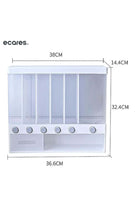 ® Multiple Dispenser, Food Dispenser, Cereal Wall-Mounted Grains Food Dispenser, Large Capacity, Space Saving 6-Grid Container, Pressed Out, Transparent Container, Adjustable Compartments.