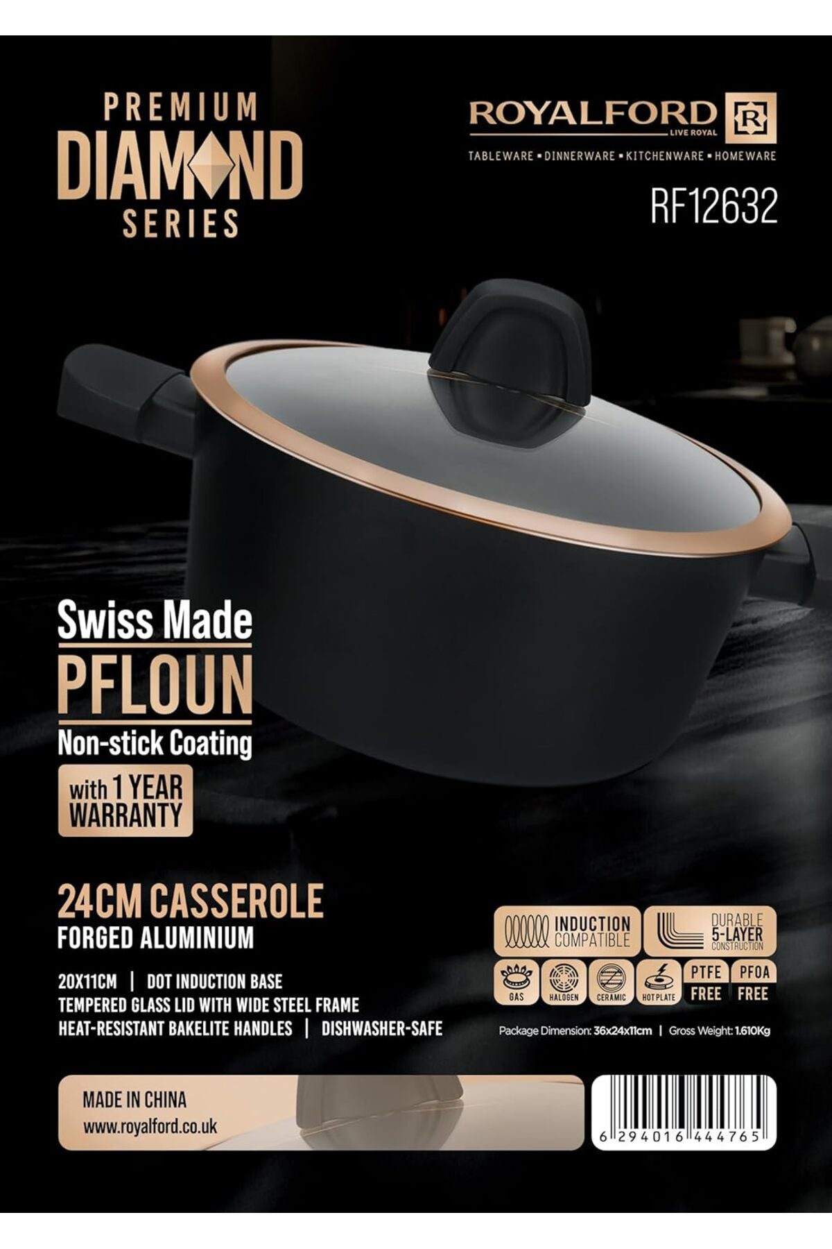 24cm Diamond Forged Alu.Casserole with Lid