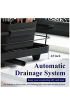 Stainless Steel Dish Drying Rack with Drainboard & Utensil Holder - Large Capacity, Rustproof Kitchen Counter Organizer with Swivel Spout & Removable Tray (Black)