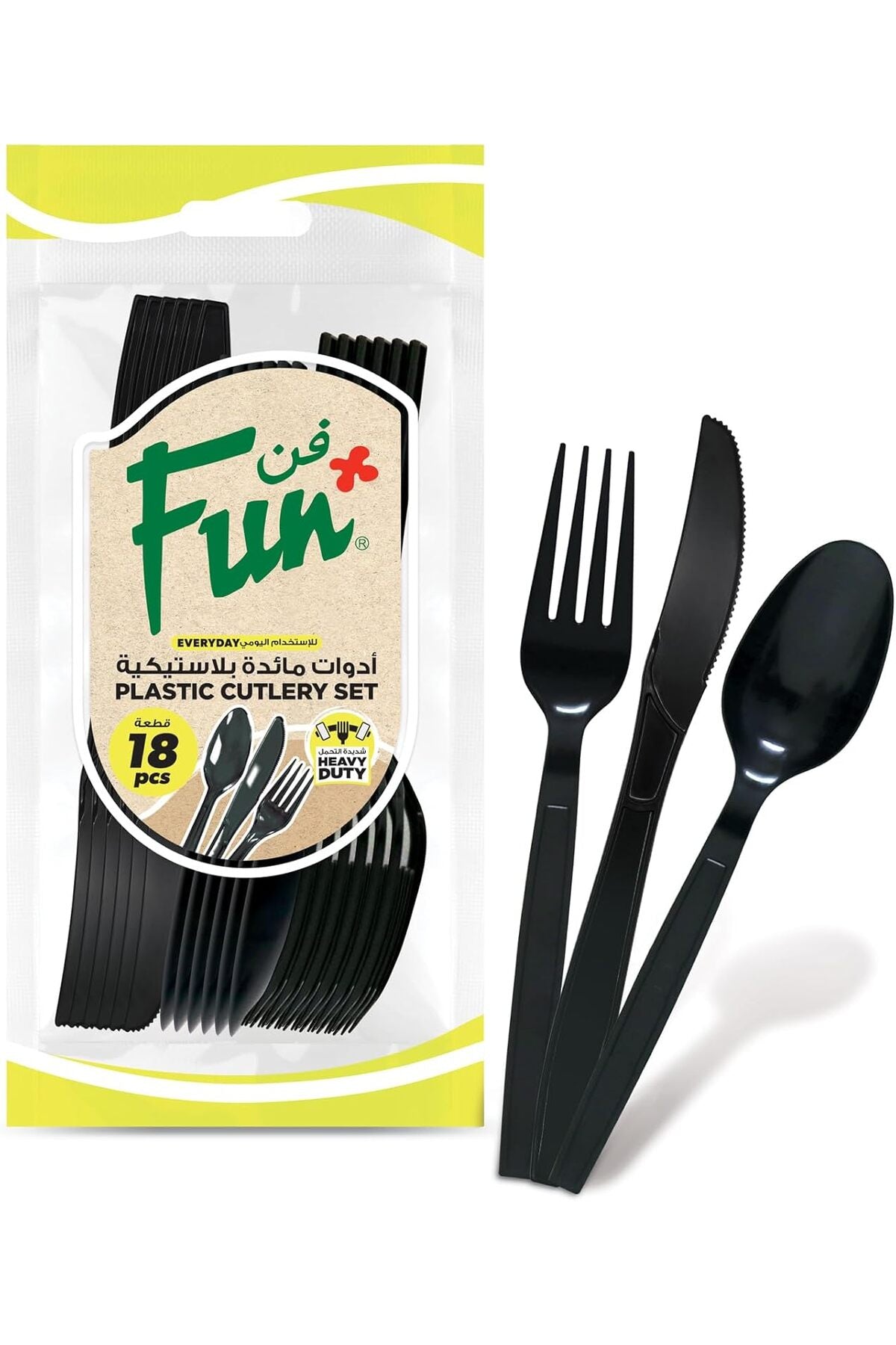 Fun Heavy-Duty Black Cutlery Set Spoons Knives Forks set Disposable Plastic Utensils (Pack of 18)