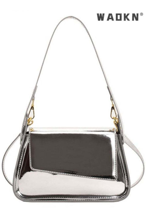 Women's Designer Shoulder Bag, Ladies Fashion Shiny Crossbody Bag Side Bag, PU Leather Tote Bag Handbag Clutch Bag Carry Bag Gift Bag(Silver)