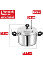 Stainless Steel Idli pot/Idli cooking pot /6 pcs deep plates,36 CM (24 idlis), SAS Bottom, Sturdy Handle, Induction and Gas Stove Friendly