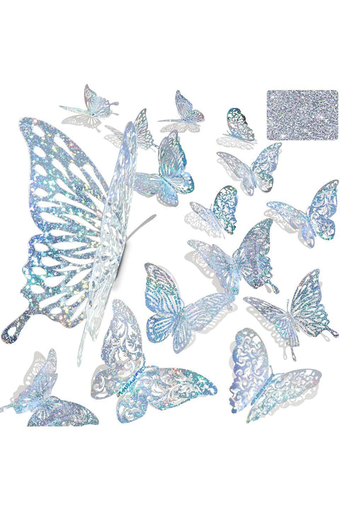 60 Pcs 3D Sequined Silver Butterfly Wall Decor, 5 Styles 3 Sizes,Butterfly Cake Birthday Party Baby Shower Decorations Iridescent,Metallic Room Mural Wall Stickers (Sequined Silver)