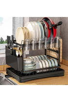 Dish Drying Rack, 2 Tier Dish Rack, Dish Strainers for Kitchen Counter, Dish Drainer, Dish Rack with Drainboard, Large Dish Drying Rack, Collapsible Dish Rack and Drainboard Set ( Black)