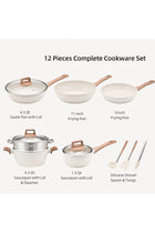 0TO1 12-Piece Granite Coating Cookware Set for All Stoves, Induction & Oven Safe, White