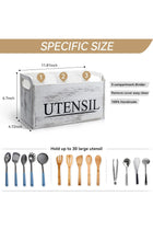 Rustic White Kitchen Utensil Holder – Large Wooden Utensil Organizer with Detachable Silverware Caddy & Portable Handle