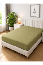1-Piece Microfiber Fitted Sheet Striped,Color: Olive, Super King (200 x 200 cm), Design Soft Fabric Deep Pocket Elastic Edge Bed Linen