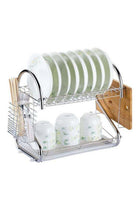Dish Drying Rack Two Layer Stainless Steel Utensil Holder With Drain Board Silver