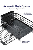 Dish Drying Rack, Retractable Large-Capacity Double-Tier Drying Rack, Rust-Resistant Metal Dish Storage Rack, Includes a Cutlery Tray and Cup Holder, Easy to Install, Ideal as a Kitchen Counte