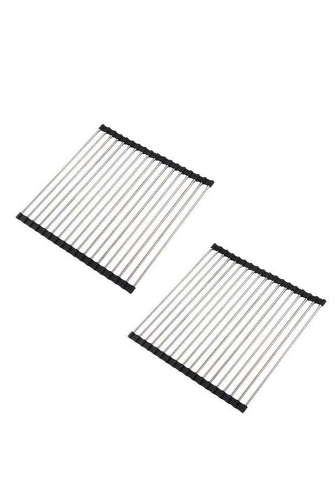 2pcs Large Roll Up Dish Drying Rack, Multipurpose Stainless Steel Kitchen Drainer Rack Over Sink
