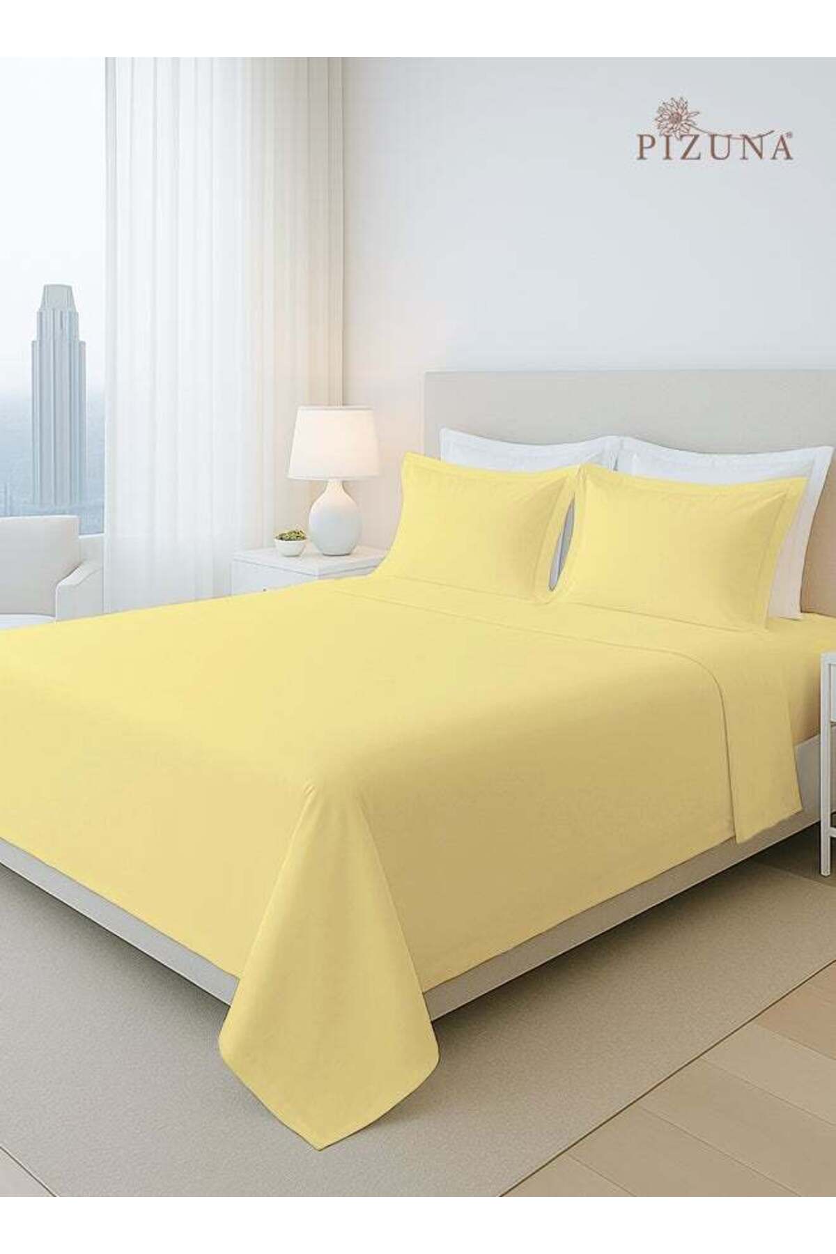 Pure Combed Cotton Bed Sheet Set Queen Size Mellow Yellow, 400 Thread Count Sateen Weave