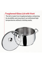 Stainless Steel Almaty Sauce Pot with Glass lid -16 cm, 2 L (Induction Friendly)