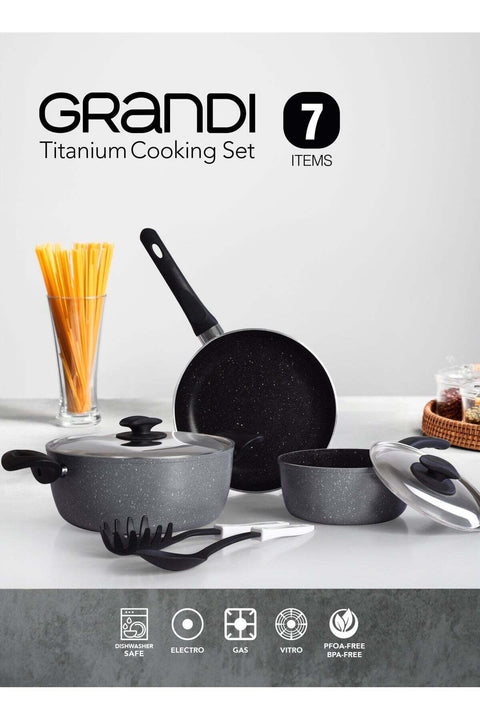 7 Piece Non-Stick Cookware Set, Aluminum Pots And Pans, Bakelite Handle, Stainless Steel Lids, PFOA Free