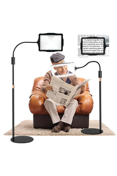 10X Magnifying Glass Floor Lamp with Light and Stand, 3 Light Modes Rechargeable, for Reading, Sewing, Crafts