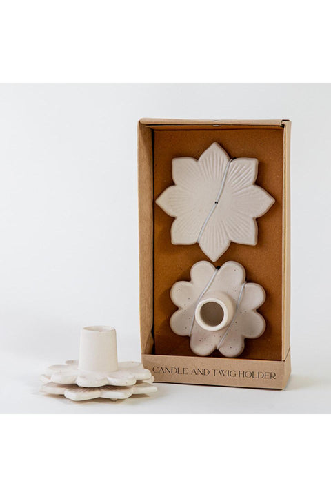Ceramic 2-Piece Candleholder and Twig Holder Set