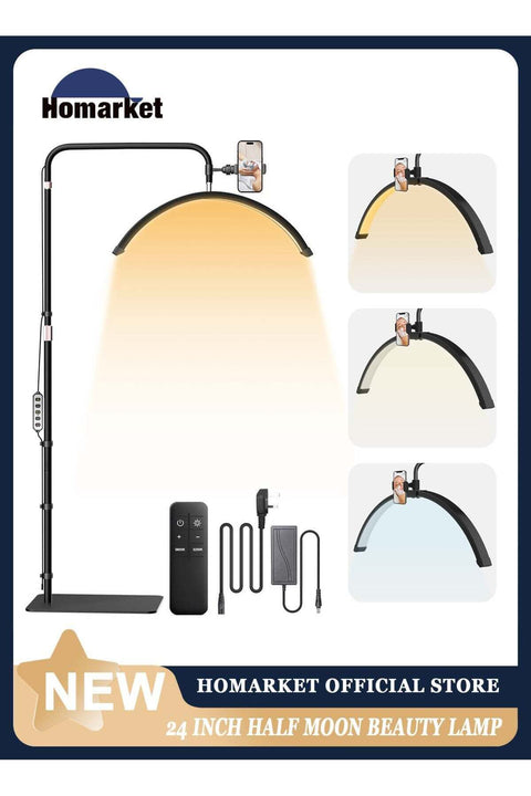 Half Moon Light - LED Floor Lamp for Lash and Eyelash Extensions, Tattoos, Estheticians, Office, Living Room, Working,Beauty, Skincare, Lashes, Eyebrows and Reading - Cool/Warm Light, Adjusta