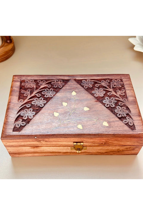 Exquisitely Hand Brass-Filled Wooden Jewelry Box| Handmade Decorative Case| Kit| Vanity| Organizer For Women, Girls, Necklaces, Gold, OUD BOX , Storage, Money, Wedding Gift , (12 x 10 inch)