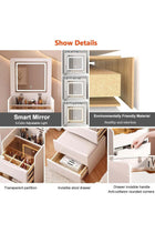 -Long Vanity Desk with Flip Top Mirror and LED Lights, 3 Drawers Small Makeup Dressing Table with Cushioned Storage Stool, Space Saving Compact Vanity Set for Bedroom（SZZ007）