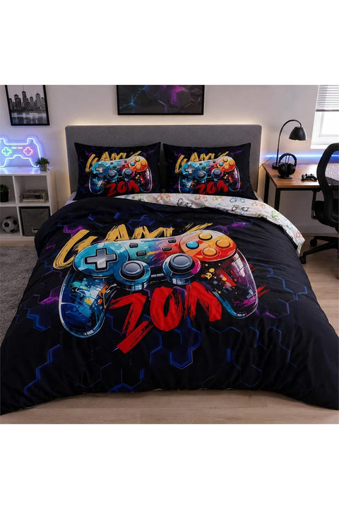 Boys Kids Gaming Bedding Gamepad Gamer Double Duvet Cover Sets with Zipper 200x200 CM