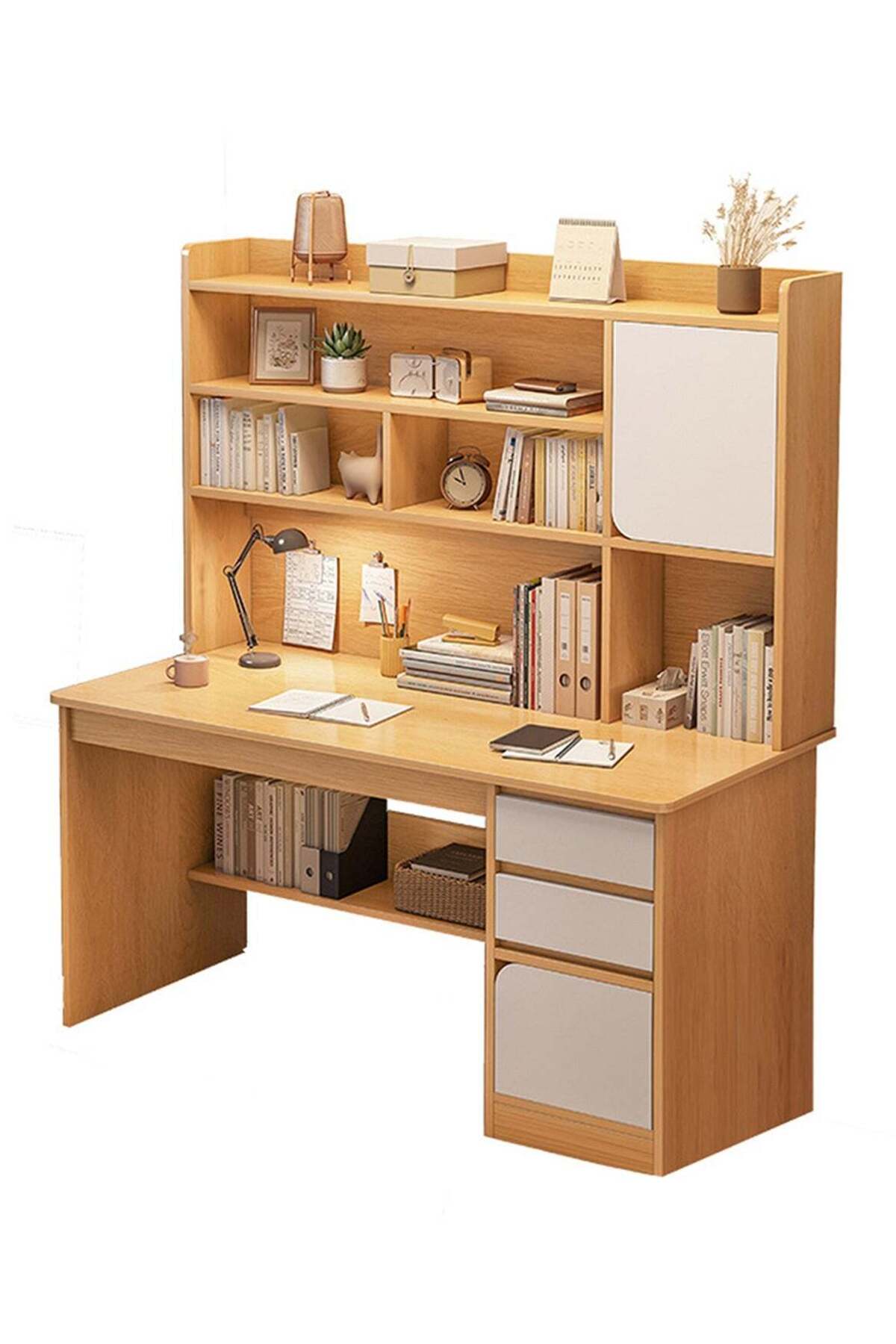 Bedroom Home Desktop Integrated Computer Desk Desk Bookshelf, 2 Drawers and 2 Cabinet Doors for Storage Dressing Table Vanity Table 120*45*164CM