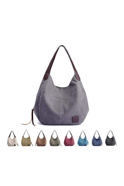 Hobo Canvas Tote Shoulder Bag for Women, Women Casual Shoulder Bag, Vintage Multiple Pockets Handbags, Fashion Cotton Canvas Casual Handbag, Satchel Bag for Shopping Hiking Travel and Work