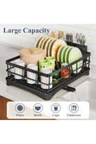 Stainless Steel Dish Rack for Kitchen Counter, Large-Capacity Dish Drainer with Cutlery Holder, Kitchen Organizer for Dishes, Spoons and Forks, Black