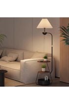 Nordic Curved Floor Lamp with 3-Layer Side Table and Storage Drawer, Multi-functional