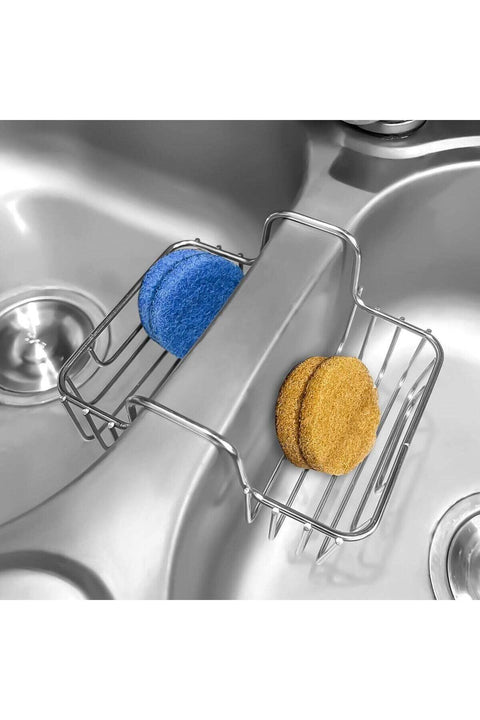 Stainless Steel Kitchen Sink Sponge Holder - Double-Layer Hanging Storage Rack for Dish Brushes and Sponges, 2.2-Inch Rust-Proof Sink Organizer, Draining Cleaning Caddy