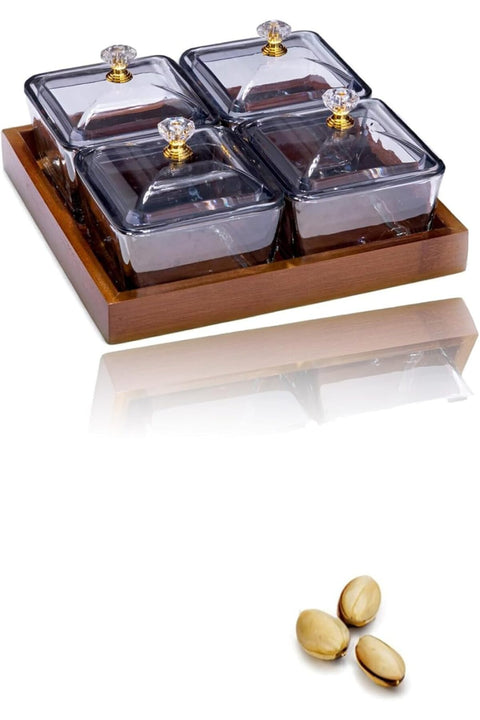 Square Glass Bowls with Stand and Lids - Set of 4-8.4 oz Each - Ideal for Snacks, Fruits, Sauces, and More