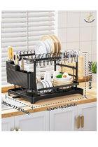 2-Tier Metal Dish Drying Rack, Anti-Rust Dual-Layers Plate Drain Rack With Cutlery & Utensil Holder & Cupboard Rack,