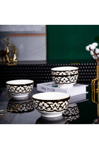 12-Piece Black and White Pattern Ceramic Dinnerware Set - 4x 10.2/8-Inch Plates, 4x 6-Inch Bowls | Microwave & Dishwasher Safe
