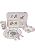 Unicorn Dinner Set 5 Piece Kids Dinner Set Tableware Lunch Reusable Plate Cutlery Bowl Tumbler Cup Tray Lightweight Premium Dinnerware Set