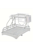 2-layer metal dishwashing rack, foldable dishwashing rack with drip tray, no installation required, multifunctional storage on kitchen countertop with drainage board