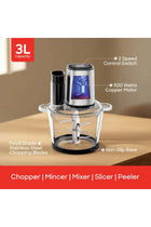 500 W Food Chopper with 3 L Glass Bowl, SS Blades & 2-Speed Control