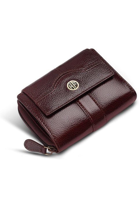 Leather Ladies Wallet for Woman with 14 Card Slots - Clutch Purse, Brown
