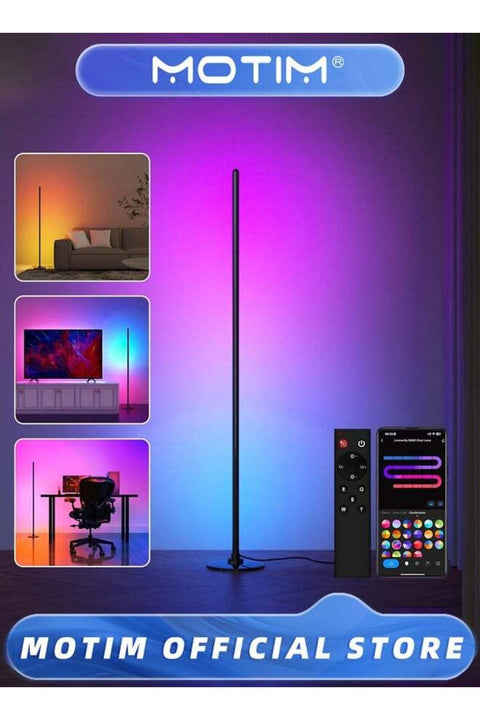 Corner Floor Lamp With Base, RGB LED Corner Lamp with Remote Control, Dimmable DIY Modern Floor Lamp with Music Sync, Color Changing Standing Floor Lamp for Living Room Game Room