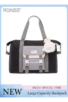 Large Capacity Color Block Tote Daily School Travel Adjustable Detachable Strap Backpack (With Doll And Badge)
