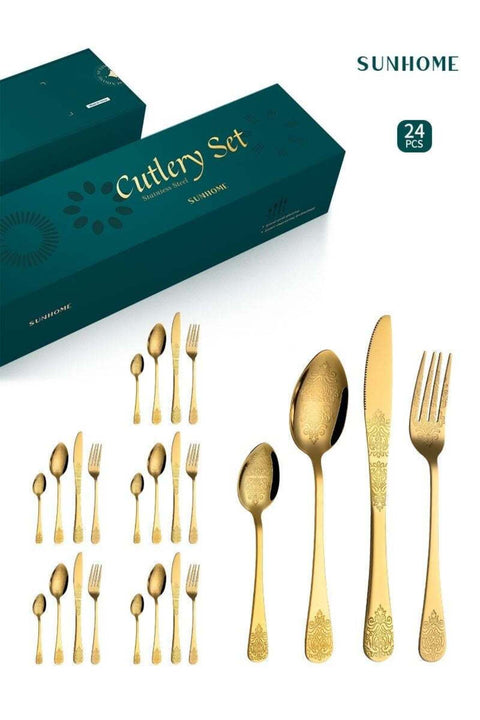 24-Piece Stainless Steel Cutlery Set Gold Spoon Set Spoon And Fork Set