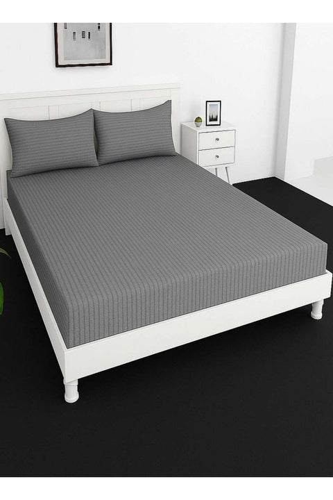Deep Fitted Bed Sheet +2Pcs Pillow Covers, King/Queen/Double/Single Sizes, Color Grey, Depth 30cm
