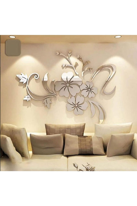 Wall Stickers 3D Flower Mirror Family Wall Decals Living Room Wall Decor Mirror Stickers for Walls Decor Living Room Home Decorations Room Decor for Office Sofa Bedroom Mirror Decals, 75*100cm
