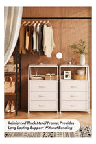 Deal Forthcan White Nightstand with 3 Fabric Drawers & 2-Tier Shelf, Small Bedside Table Storage Organizer with Steel Frame & Wood Top, End Table for Bedroom, Nursery, Closet & Hallway
