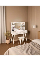 Vanity Desk Set, Dresser with Mirror Vanities Table, Makeup Table with Drawer and Shelf, Bedroom Dressing Table with Ample Storage Space, Suitable for Bedrooms, Dormitories (White, SZZ014)