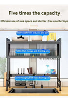 Heavy Duty Over The Sink Dish Drying, 3 Tier Metal Over The Counter Dish Drying Rack with Dust-Proof Cabinet, Height Large Drainer with Utensil Holder for Kitchen