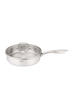 10 Piece Triply Stainless Steel Cookware Set, set includes 1x16cm Saucepan with lid, 1x18cm Saucepan with lid, 1x24cm Casserole with lid, 1x26cm Sautee P an with lid, 1x20cm open Frypan, 1x2