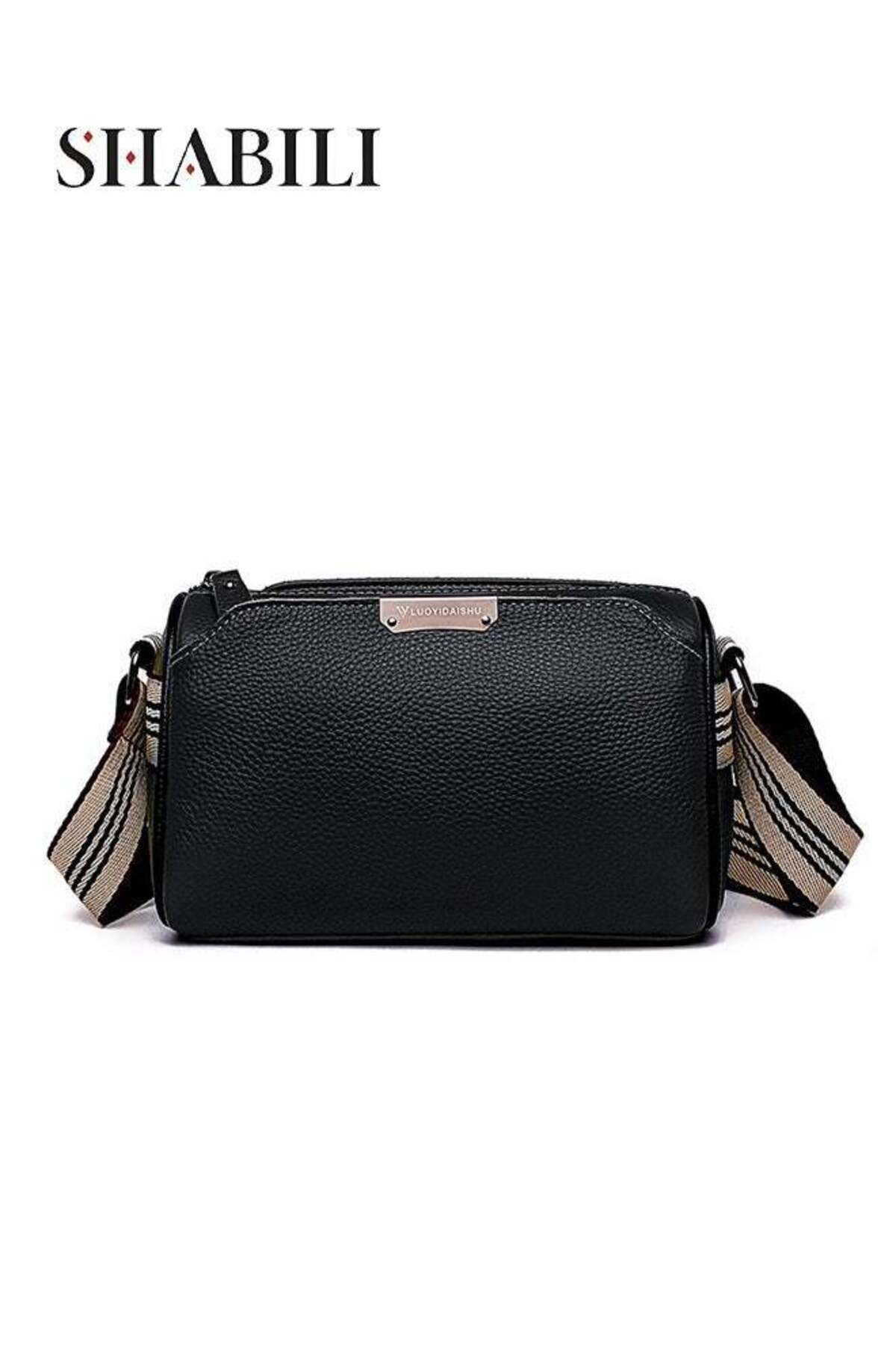 Women Genuine Leather Shoulder Bag Multi-Pocket Satchel Crossbody, Ladies Cross Bags (Black)